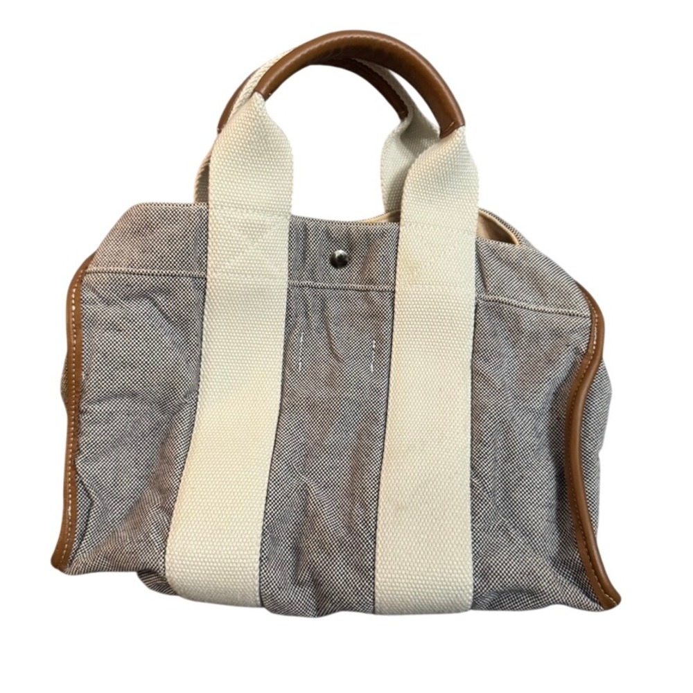 Rue de Verneuil Tool Tote Bag Canvas Check Navy White Leather Trim Handbag